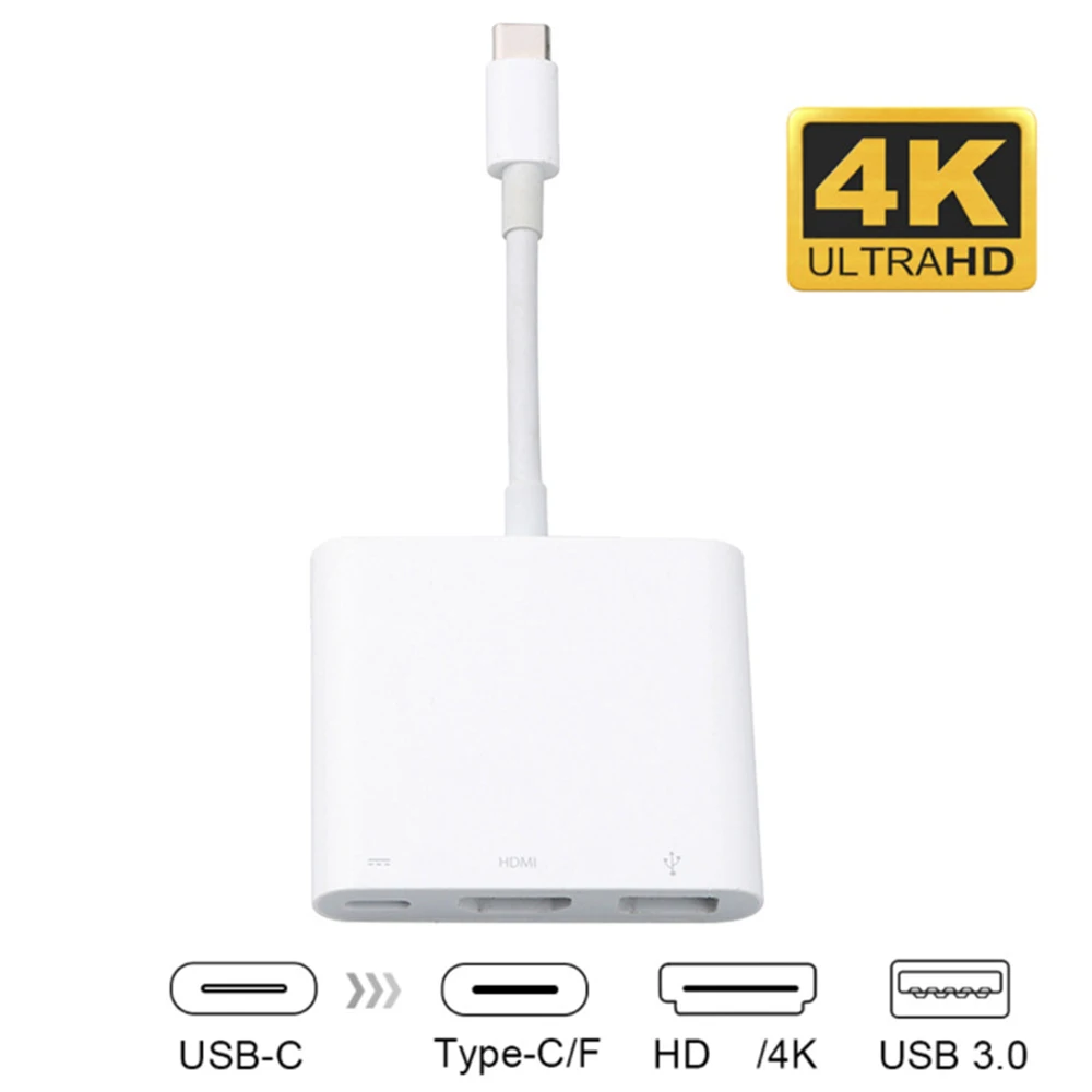 USB-C-HDMI 호환 3 인 1 케이블 컨버터, 삼성 화웨이 애플 맥용, Usb 3.1, 타입 C HDMI 호환 4K 어댑터 케이블 
