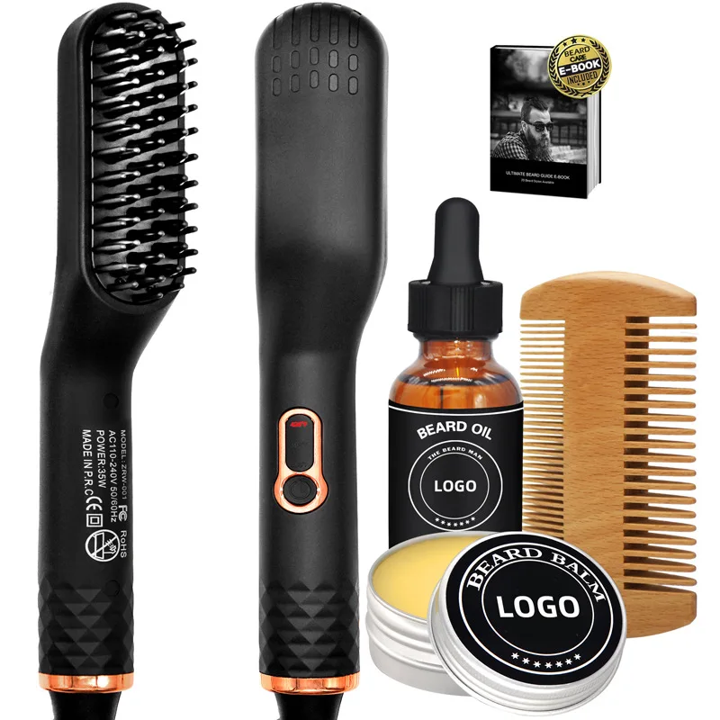 Set Di Pettini Per Barba Da Uomo Spazzola Per Capelli Con Olio Per Barba Bigodino Per Capelli Piastra Per Barba Lisciante Per Strumenti Per Lo Styling