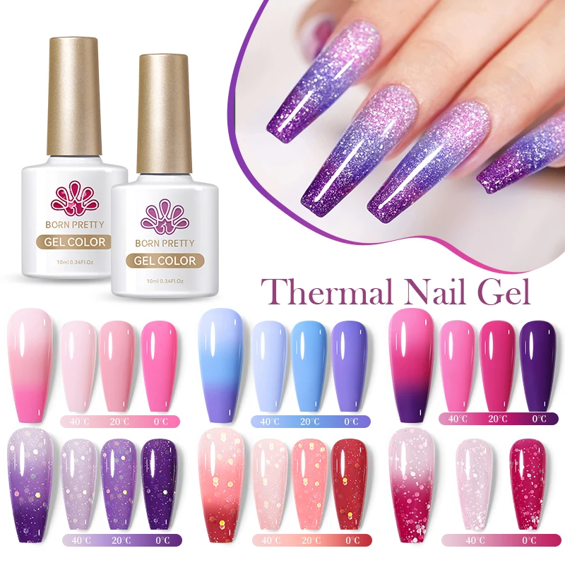 BORN PRETTY Thermal Gel Nail Polish 10ml 3 Layers Temperature Color Changing Gel Semi-Permanant Varnish Soak Off UV LED Manicure