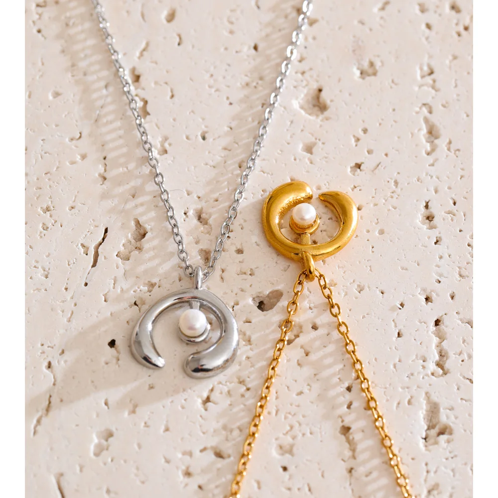 Yhpup Stainless Steel Pearl Pendant Necklace for Women