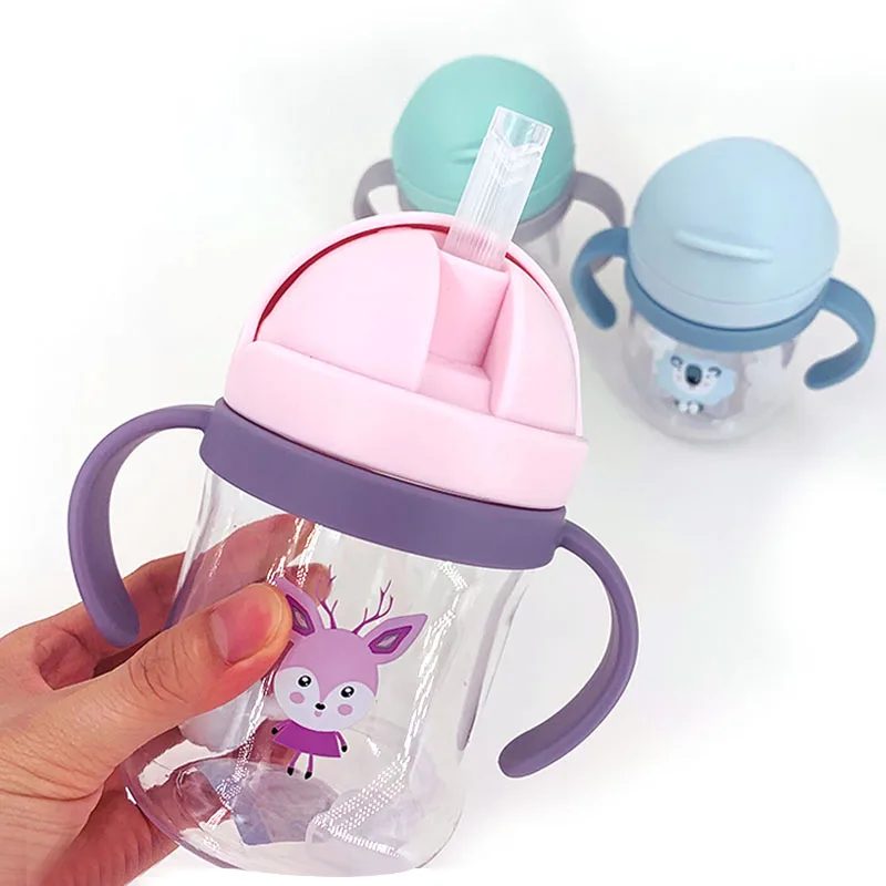 

Baby Feeding Bottle Kids Cup Silicone Sippy Children Leakproof Drinking Cups Cartoon Infant Straw Handle Drinkware