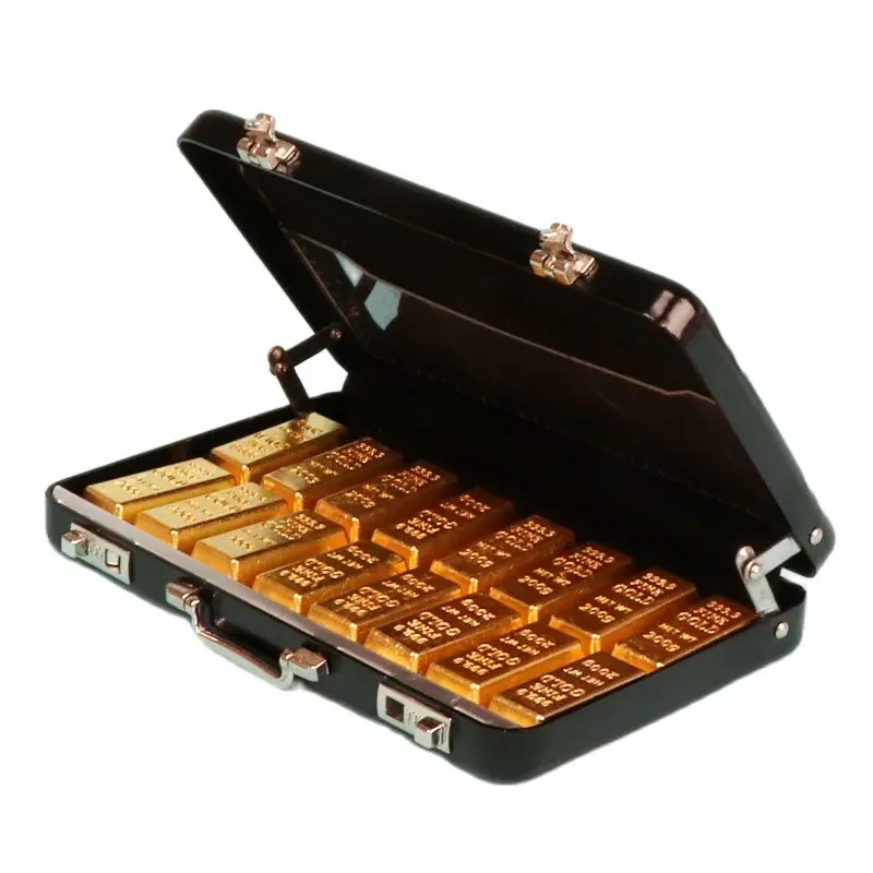 Articoli In Miniatura 1/6 Simulazione Mini Golden Brick Bullion Cash Money Box Model Toys For Barbies Figurs Dolls Dollhouse Accessories