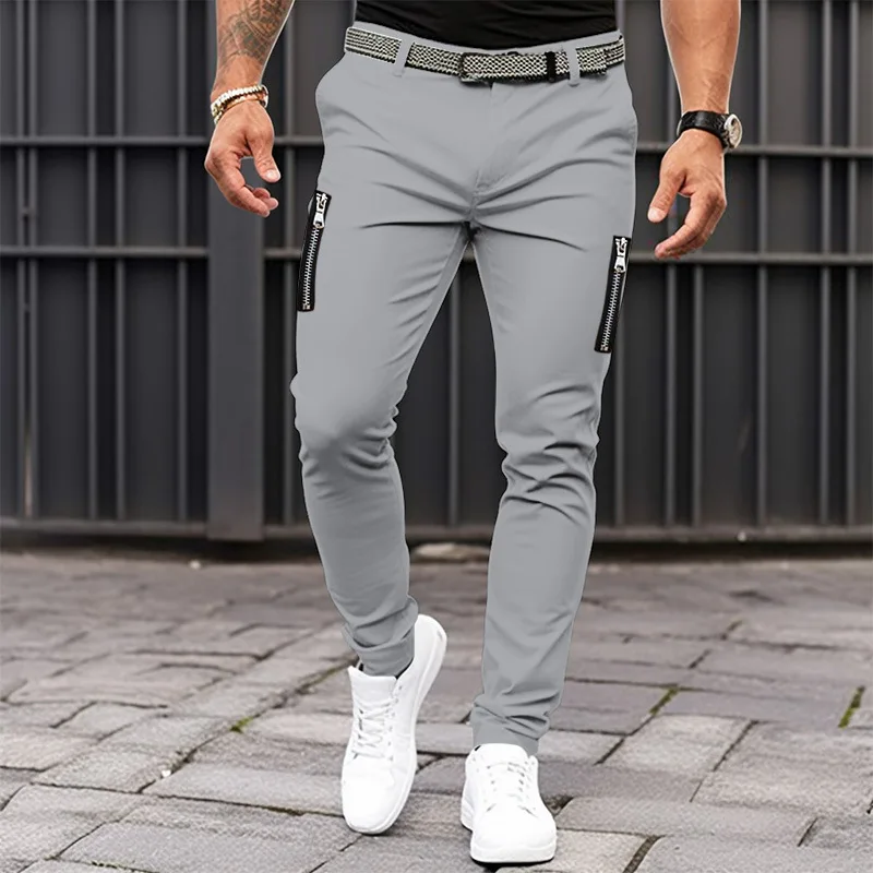 

Men 100% Cotton Business Casual Trousers Mens New Streetwear Jogger Pencil Pants Vintage Zip Up Cargo Long Pants Pantalon Homme