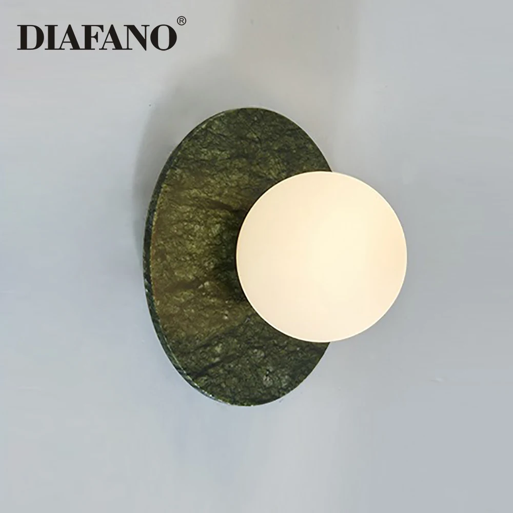 Luxury Green Marble Wall Lamp Led Living Room Home Deco Circular Wall ...