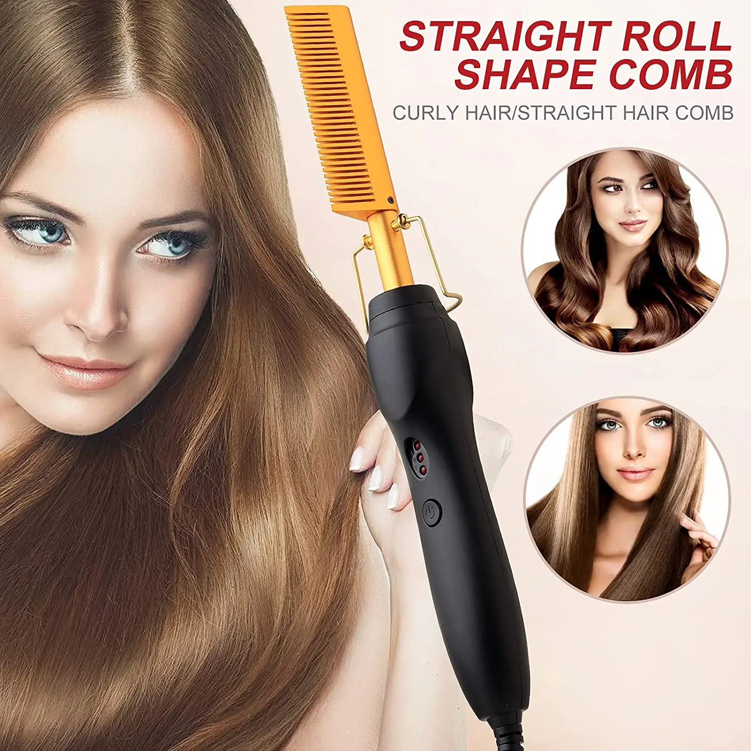 Electric Hot Comb Hair Straightener Flat Iron Heat Pressing Comb Portable Anti-Scald Wigs Beard Hair Straightening Press Comb 6