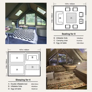 Army Green Waterproof Windproof Inflatable Tent for Camping,4 Season Air Glamping Tent House with Chimney Opening,AC Vent 5