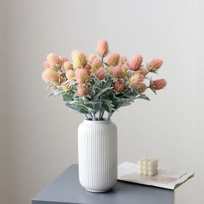 Flocked Eryngium Thistle Flower Bouquet for Wedding and Home Decor