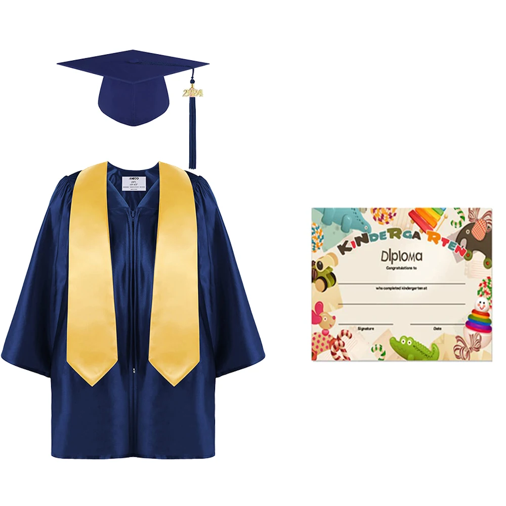 thumbnail image 1 of Conjunto de uniforme de toga y birrete de graduación para jardín de infantes, disfraz de cosplay con insignia de 2024, borla y graduación, 1 of 5
