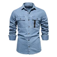 Chemise en Denim délavé à manches longues pour hommes, nouveau Style décontracté, couleur unie, 100% coton, pour le printemps et l'automne, taille européenne 2