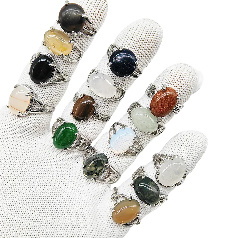 20/50pc/Lot Wholesale Bohemia Mix Style Natural Veins Stone Finger Rings for Women Pink Crystal Agate Joint Ring Wedding Jewelry 4