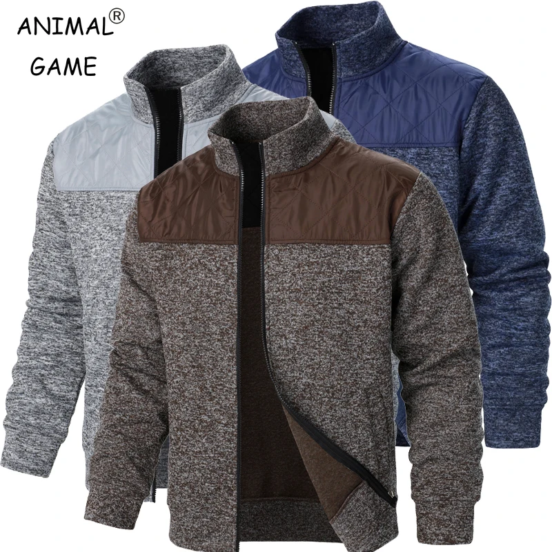 Herren Patchwork Sweatshirts Stehkragen Jacke Slim Fit Strickjacke Streetwear Sportswear Casual Zip Up Mantel Outdoor Trainingsanzug Männer