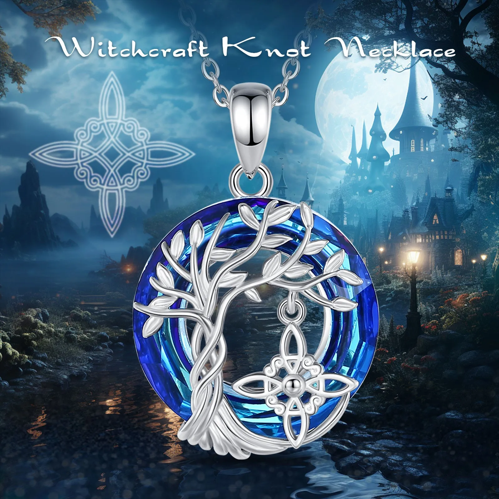 Eudora 925 Sterling Silver Witch Knot Necklaces For Men Women Austrian Crystal Tree of Life Amulets Necklaces Witchcraft Jewelry pendant necklace