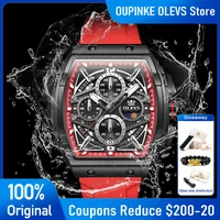 OLEVS 2975 Men's Watch Fashion Skeleton Tonneau Quartz Watch Waterproof Luminous Sports Watches For Men Silicone Strap Reloj