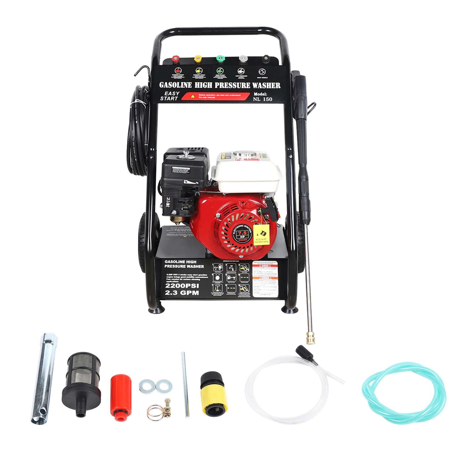 7,5 PS Benzin-Hochdruckreiniger 2200 PSI 2,3 GPM mit 5 Düsen, benzinbetriebener Hochdruckreiniger für Auto, Terrasse, Einfahrt, Garten – Detail 3