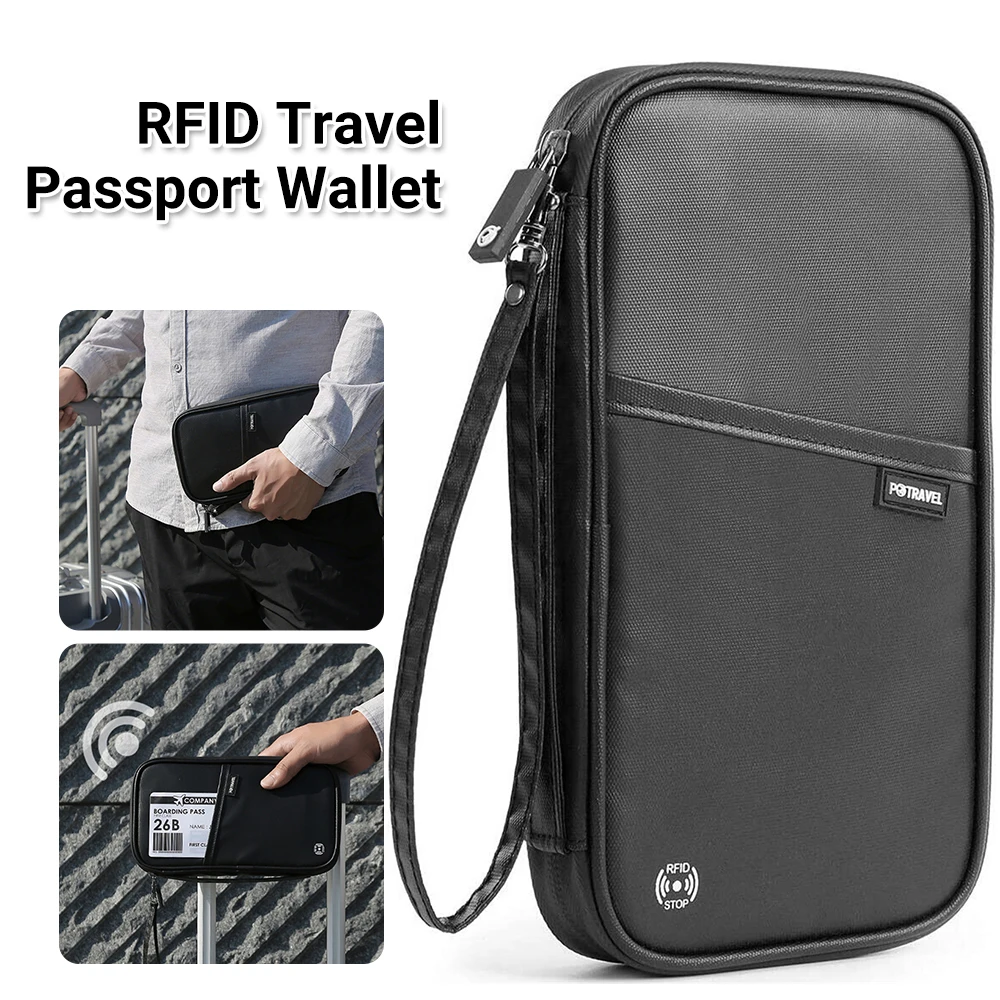 RFID Travel Passport Wallet, Family Passport Holder with Hand Strap, RFID Blocki