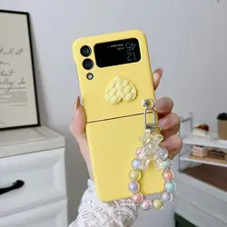 Frosted Skin-Friendly Shockproof Case with Bracelet - Hard Back Cover for Samsung  Z Flip 1 (Yellow)