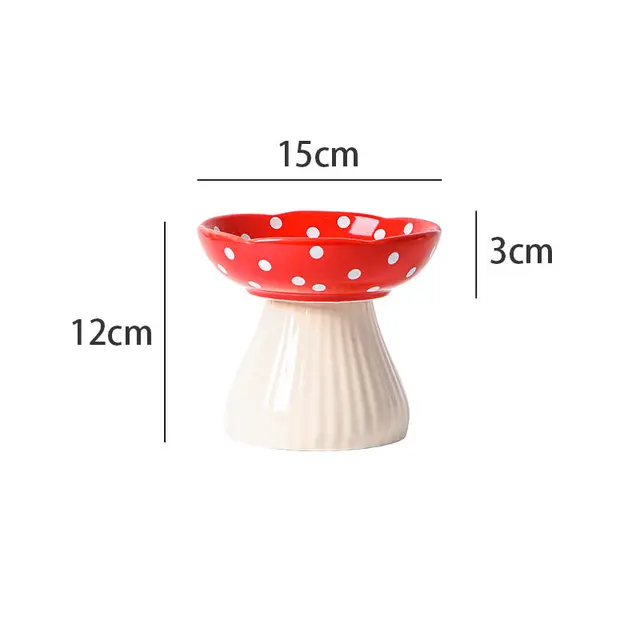 Cute Cartoon Mushroom Ceramic Pet Bowl High Foot Protection for Cervical Spine Feeder  for Puppy Dog Small Cat Pet Accessories 6
