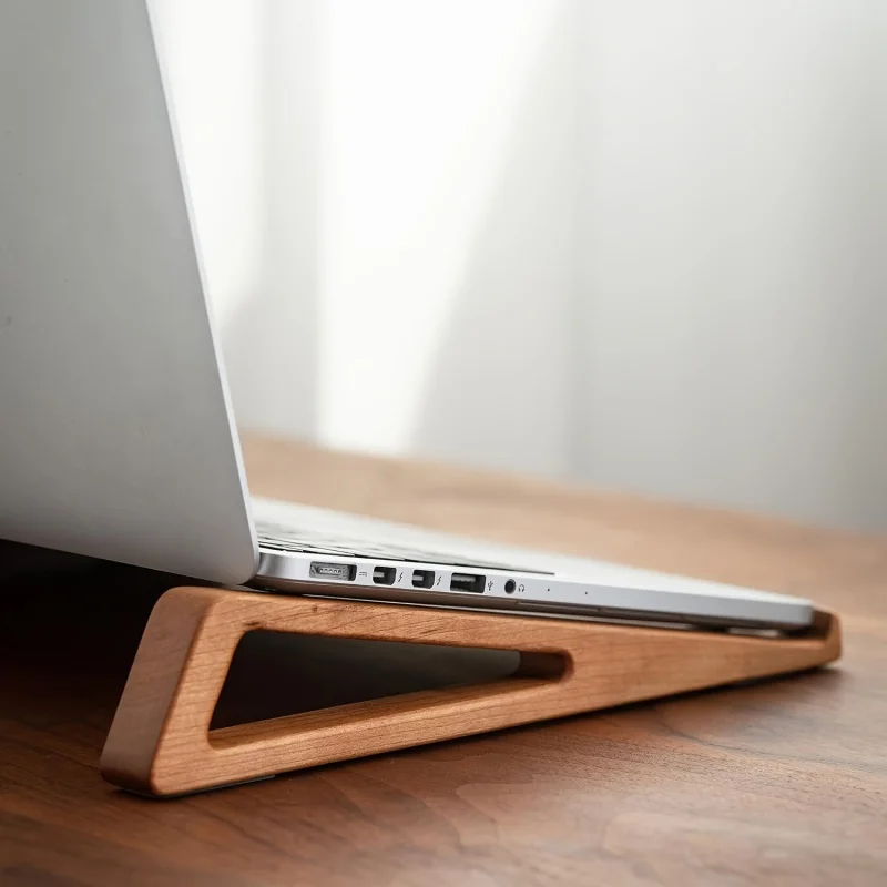 Ergonomic Wooden Laptop Stand with Adjustable Angle and Cooling Ventilation