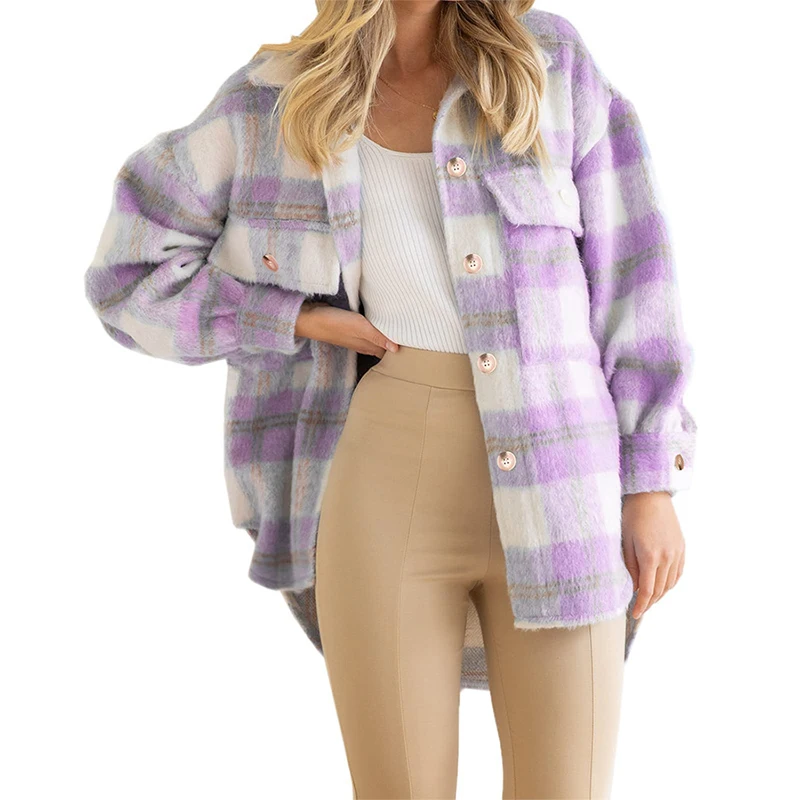 Autumn Winter Vintage Plaid Printed Casual Coat Ladies Thick Loose All-match Outwear Women's Streetwear Buttons Cardigans Top