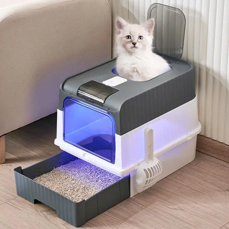 

Cat Litter Box Top Entry UV Drawer Fully Enclosed Sterilization Extra Large Cat Toilet Enclosed Pet Supplies