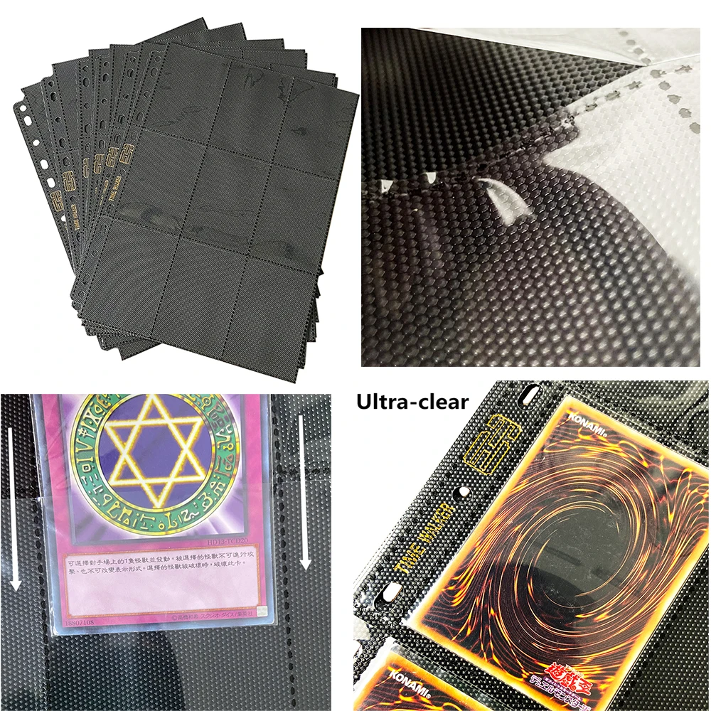 Double Sided Top Loading Black YGO Card Pages,30 Pack 9 Pocket Japanese Size Card Storage Album