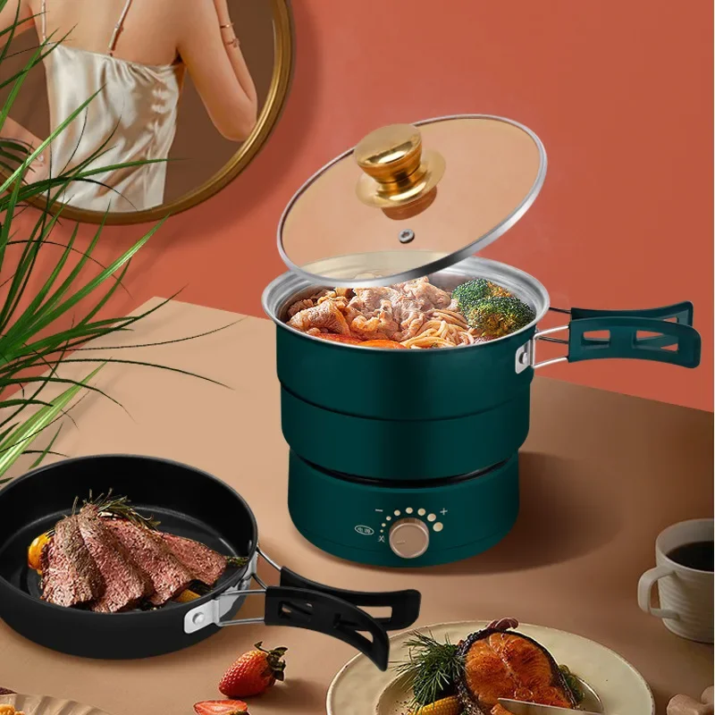 220V Electric Split Cooking Pot Foldable Multicooker Frying Pan Hotpot Steamer Rice Cooker Soup Maker Water Boiler Travel