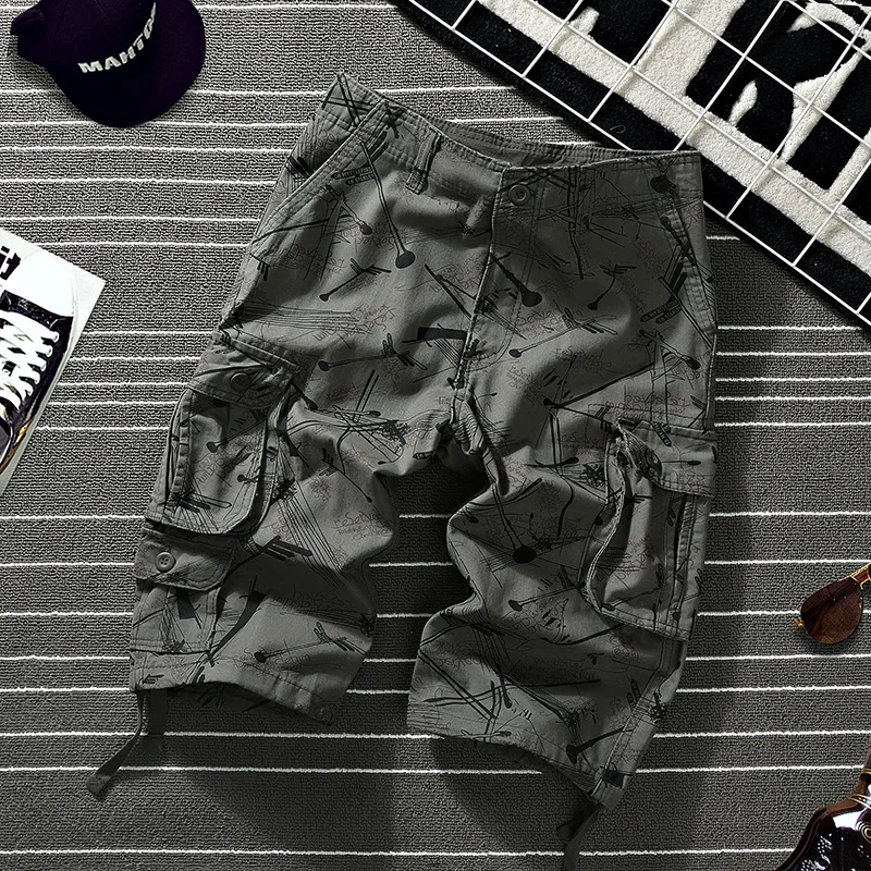 Men's Print Short Pants Camouflaged Summer Cotton Breathable Casual Sports Hiking Loose  Beach Harajuku Cargo Ripstop Shorts