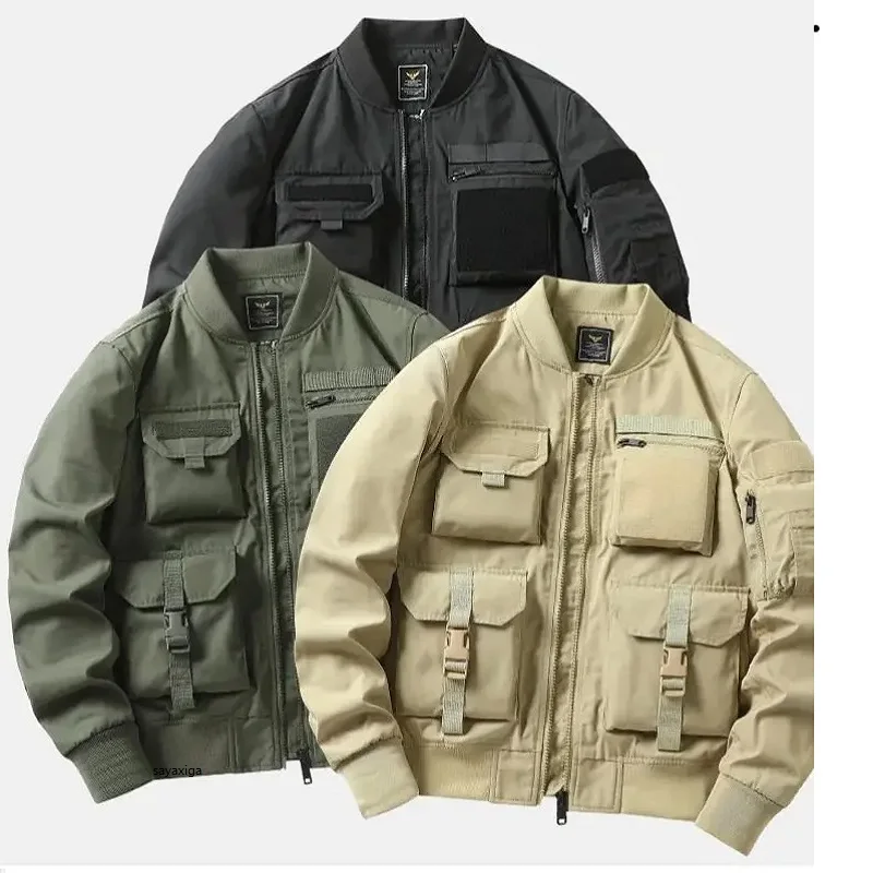 

Men Tactical New Jackets Multi Pocket Pilot Baseball Air Force Coat Armygreen Bomber Jacket Stand-collar Motorcycle Outwear