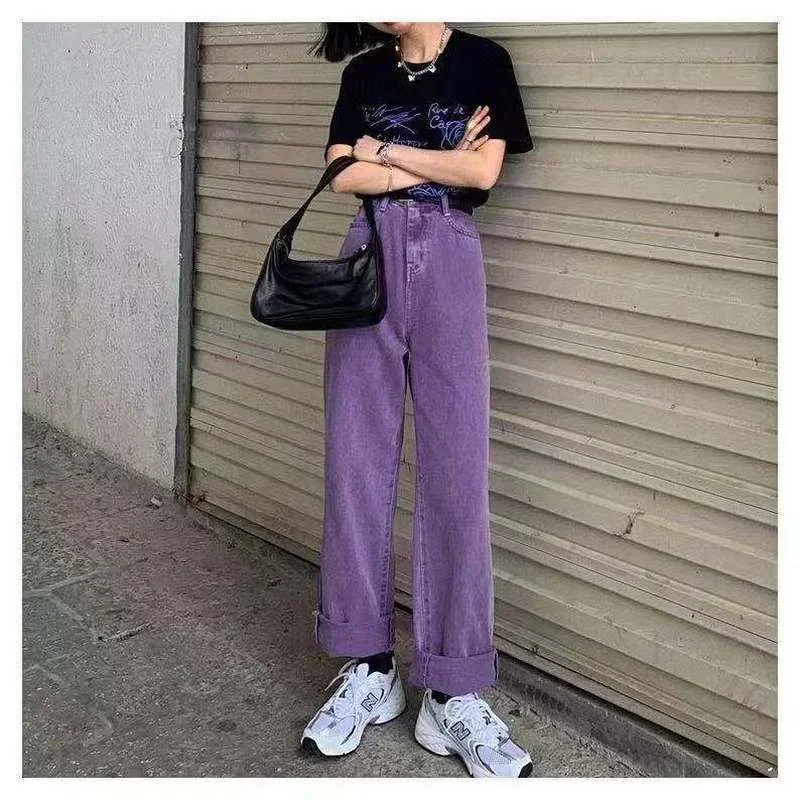 2022 New Purple Fashion Y2K  High-waist Pants Casual Autumn Korean Jogger Tight-fitting Corduroy Straight Trousers Ladies Pocket