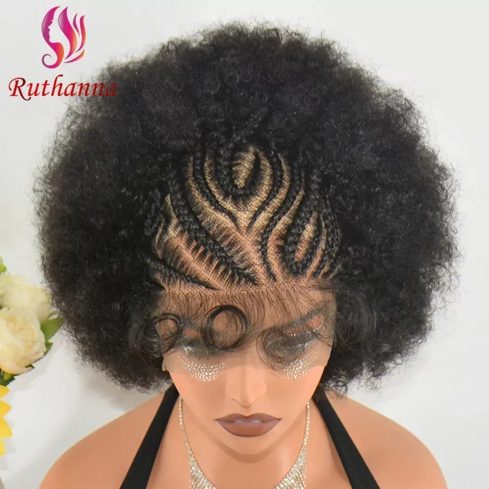 

250% Density New Afro 13x6 Lace Front Braided Synthetic Short Curly Wig For Women HD Lace Braids Explosive Head Baby Hair Wig