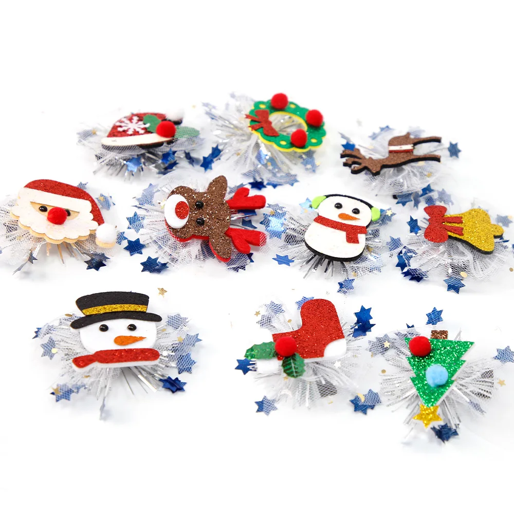 Christmas Themed Mesh Hairpin Snowman Christmas Tree Santa Claus Elk Hair Clip Party Children's Gift Hair Accessories