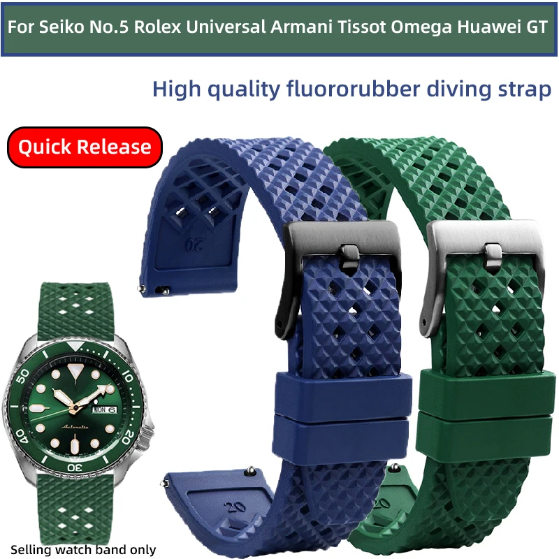 Cinturino Da 20Mm 22Mm Per Seiko No.5 Rolex Iwc Armani Tissot Omega Huawei Gt Citizen Cinturino In Gomma Fluororubber Diving Watch Chain