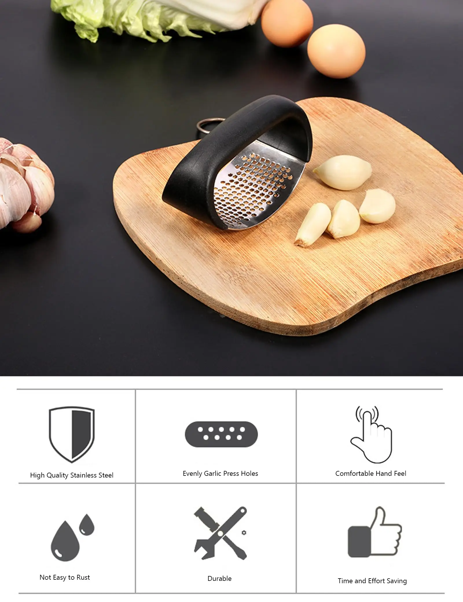Stainless Steel Garlic Press,Manual Vegetable Cutter,Fruit Crusher for Restaurants and Supermarkets,Easy-to-Use Kitchen Gadget