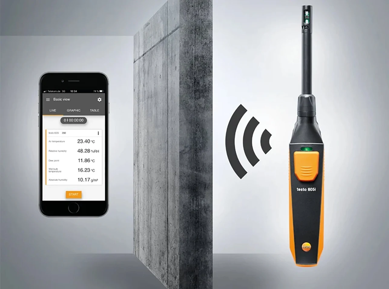 Testo 605i Handheld Temperature and Humidity Meter Wireless App Bluetooth Temper