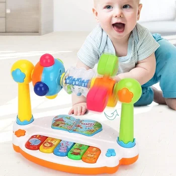 Giocattoli per pianoforte per bambini Tastiera musicale rotante per bambini Suono leggero, Giocattolo musicale per i più piccoli, Regalo giocattolo musicale educativo precoce Colore casuale