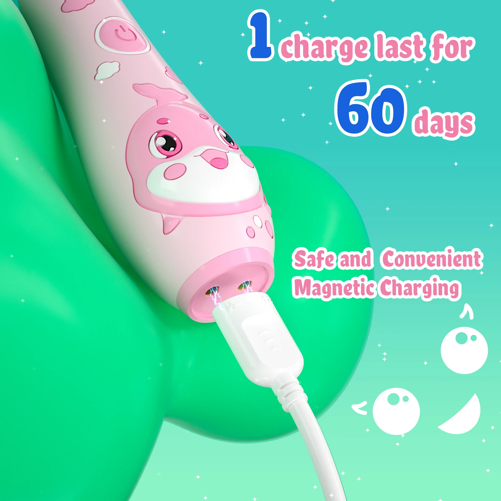 Seago Kids Electric Toothbrush Sonic Child Dolphin Colorful Observing LED 2 mins Smart Timer IPX7  Waterproof Teeth Cleaning 5