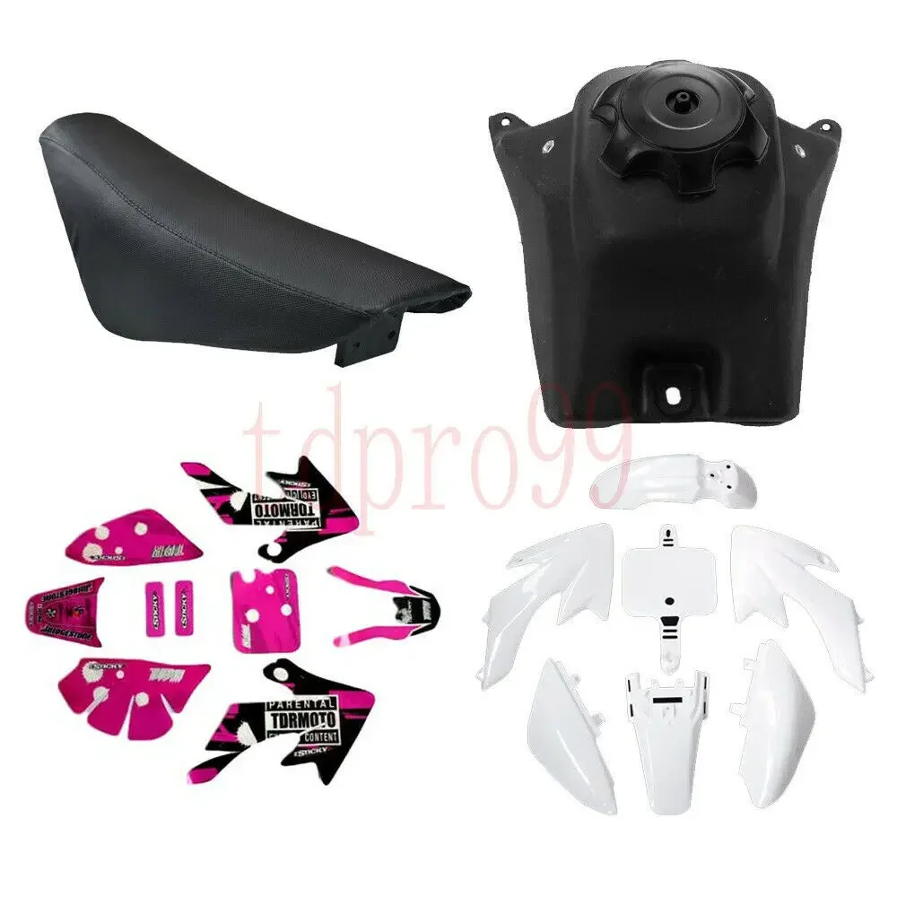 TDPRO White BODY PLASTIC or Pink DECALS Seat or Fuel Tank for CRF50 Pit Bike 110cc 125cc