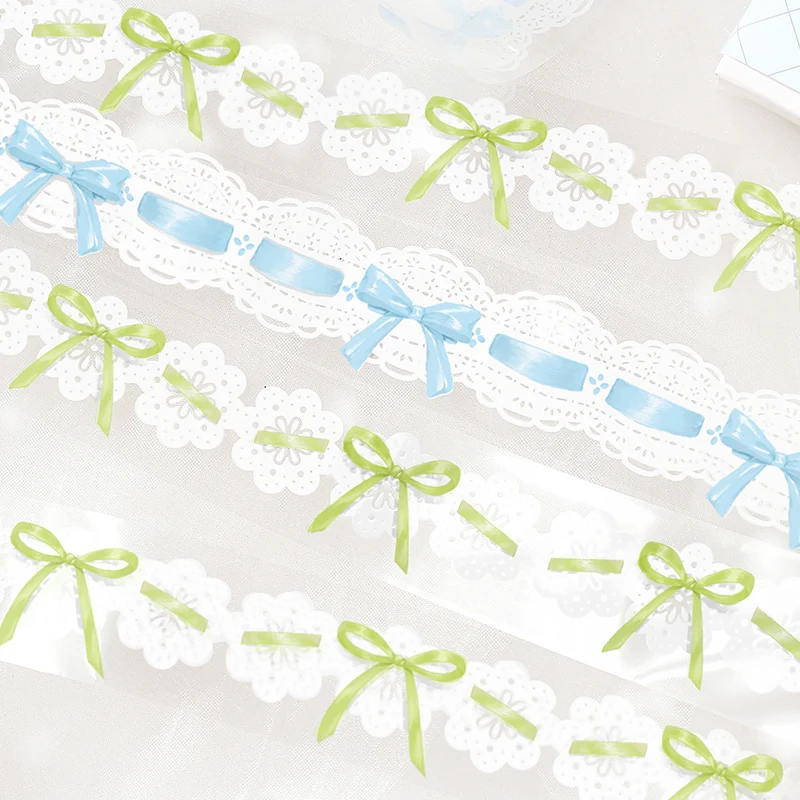 귀여운 활 새틴 발레 PET 접착 테이프, 스크랩북 장식, DIY 앨범 일기 저널 포토카드 콜라주 마스킹 테이프