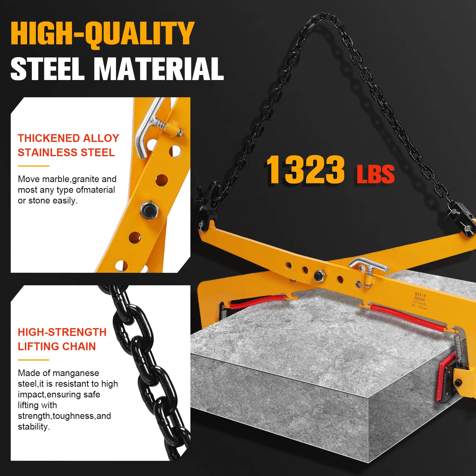 Heavy-duty Stone Lifting Clamp For Curb Stones Adjustable Jaw Width 35-79cm Curb Stone Lifter with Rubber-lined Jaws for Stone