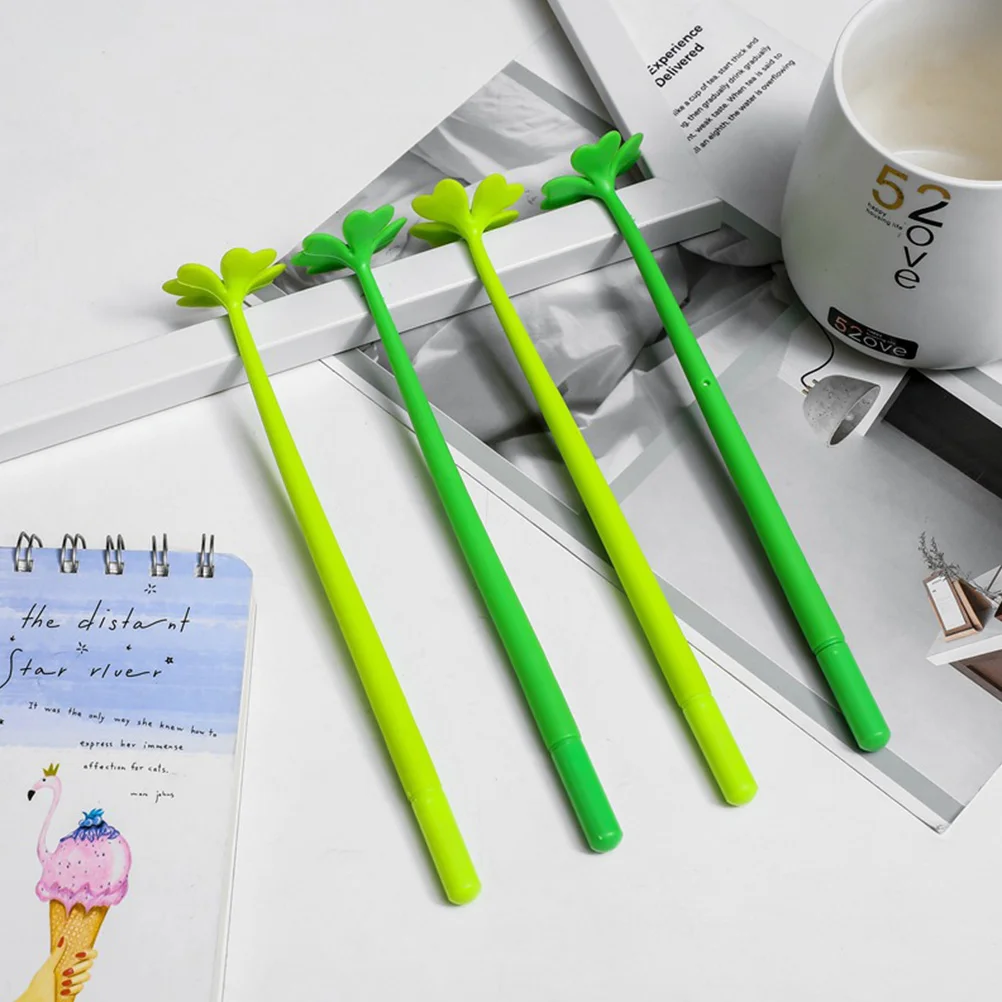 

10 Pcs Ballpoint Pens Student Writing Party Supplies Four-leaf Clovers Gel Ink 05mm Shape Topper Novelty Child