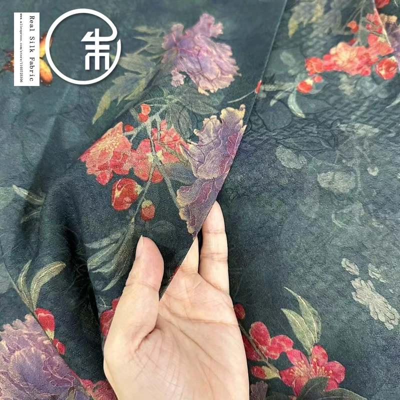 

High Quality/Butterfly Peony 100% Real Silk Designer Real Silk Gambiered Guangdong Silk Fabric Cheongsam Clothing Dress Cloth