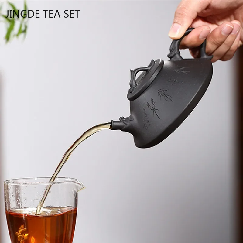 Yixing Authentic Tea Pots Purple Clay Stone Scoop Teapot Kettle Raw Ore Black Mud Handmade Teaware Chinese Tea Ceremony 180ml