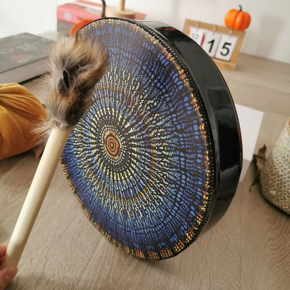 Musical Percussion Instruments Wooden Hand Drum Creative Wooden Handmade Shaman Drum 25x25cm