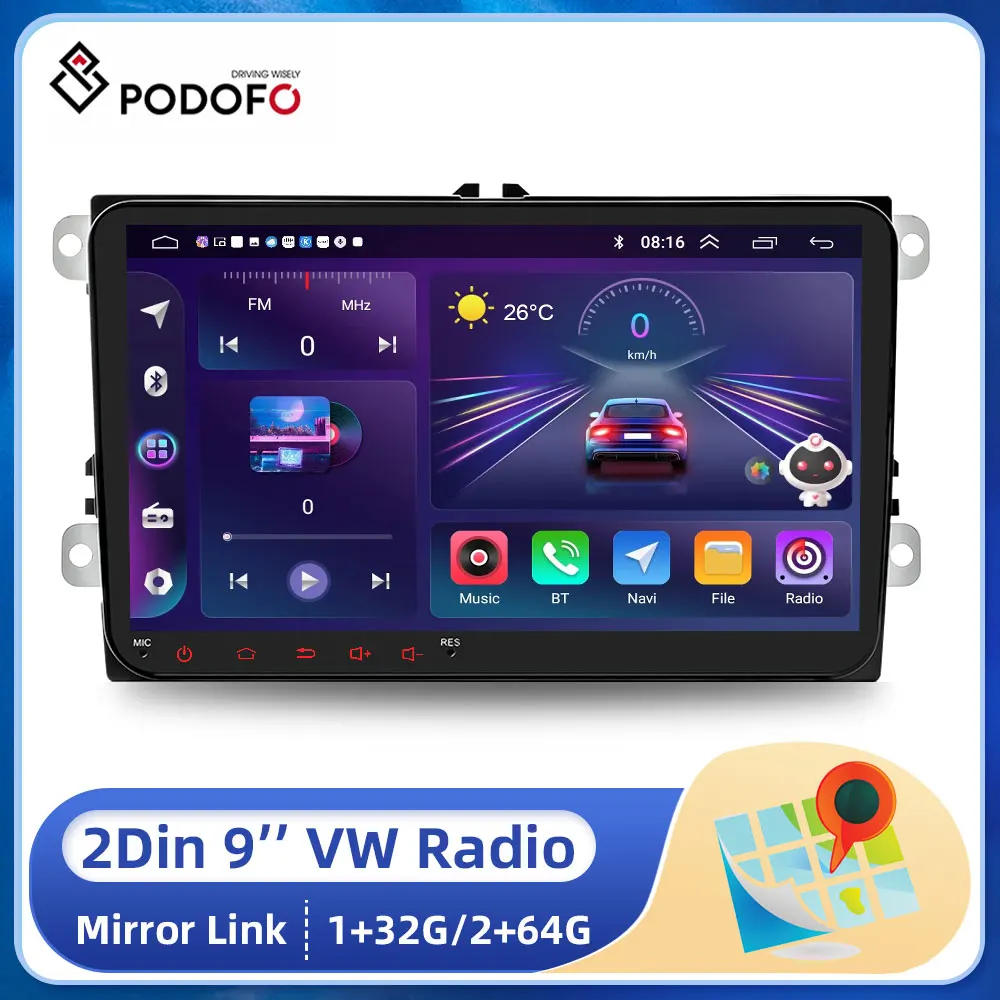 

Podofo 2 Din Android Car radio 9" GPS WIFI Mp5 2Din Multimedia Player For VW Volkswagen SKODA GOLF POLO PASSAT JETTA TIGUAN