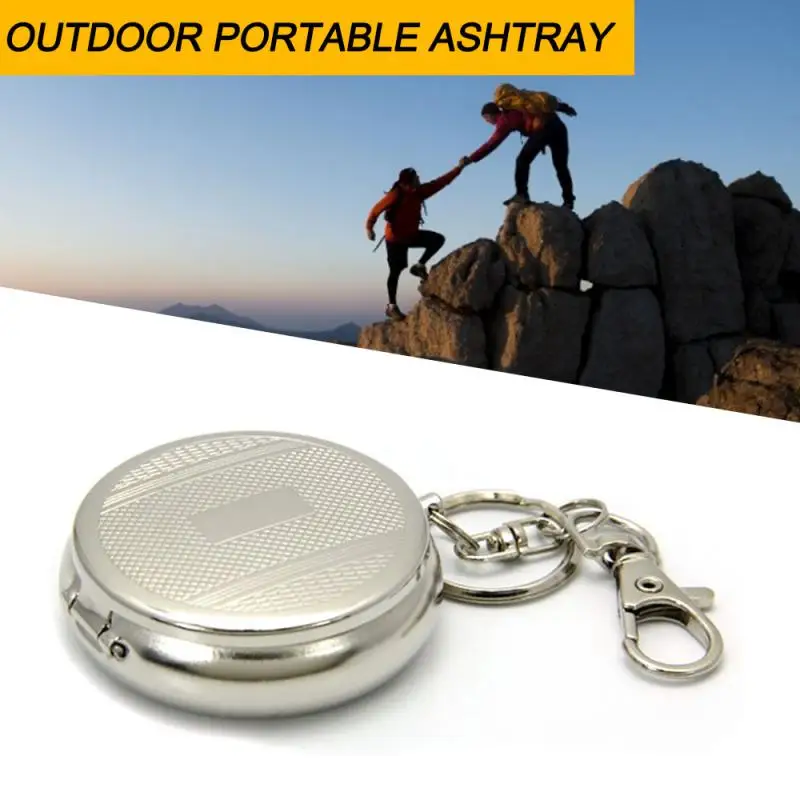 Mini Cigarette Ashtray with Key Chain Smoking Accessories Stainless Steel Portable Round Shaped Silver Cigarette Supplies