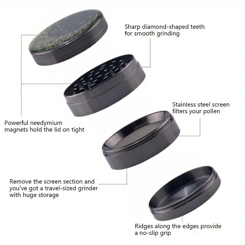 2.5 Inch Zinc Alloy Moon Herb Grinder Portable 4 Sections Spice Grinder Cigarette Shredder Kitchen Gadget Smoking Accessories