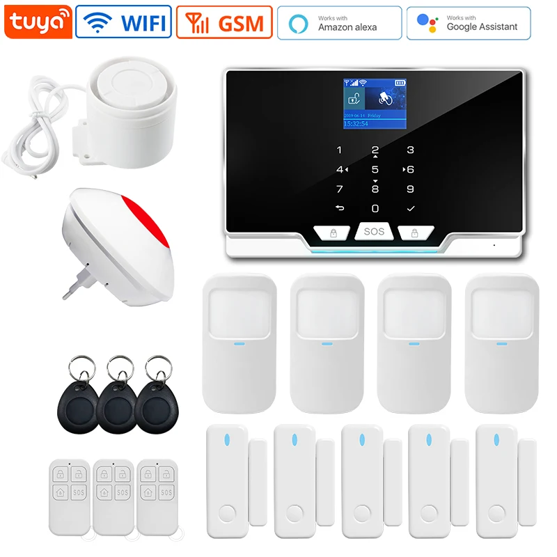 Wireless Connection Tuya Alarm System GSM Wifi Home Security System 433Mhz Frequency Solar Siren Door Sensor Infrared Detectors zigbee siren alarm Alarms & Sensors