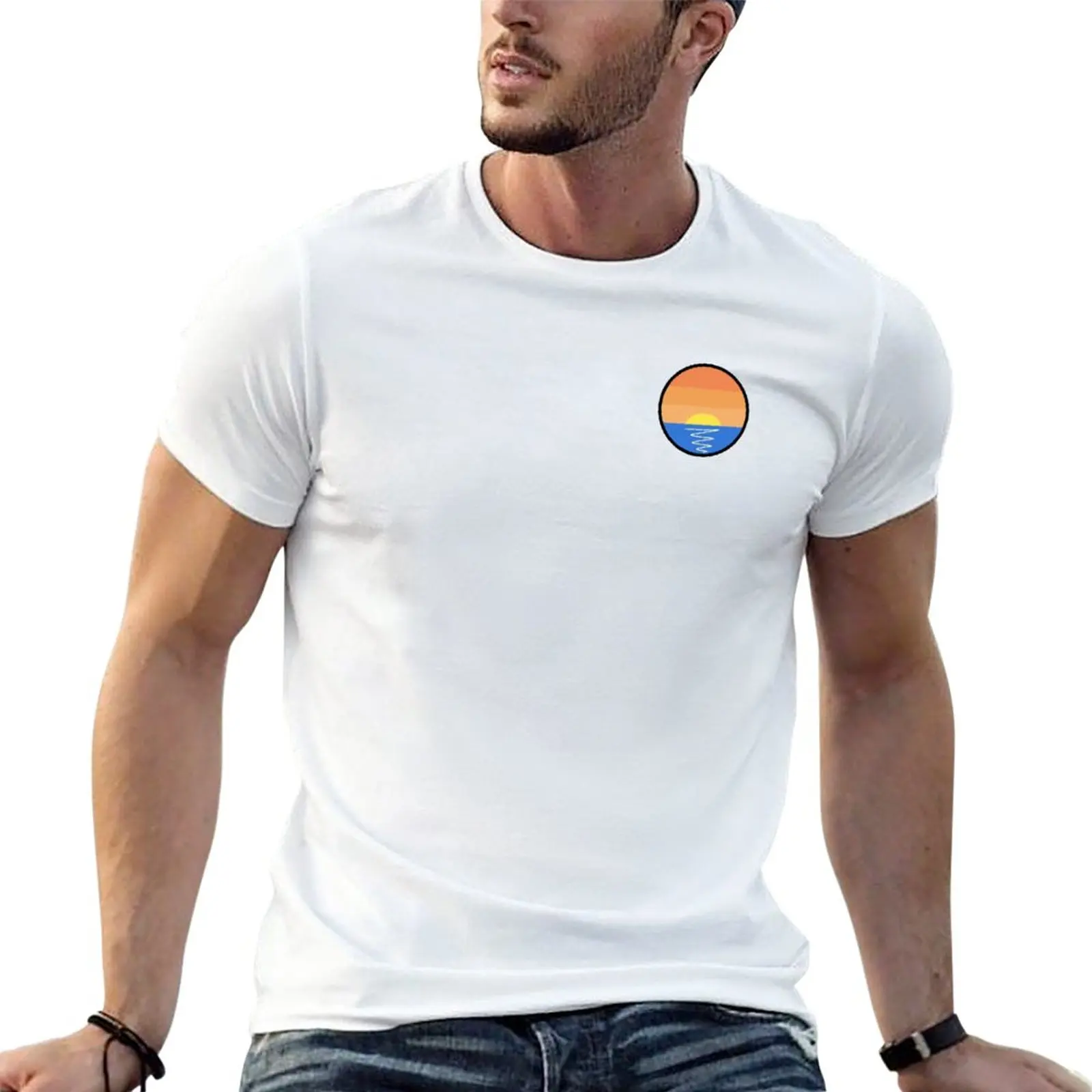 

New Circled Sunset on the Water T-Shirt korean fashion man clothes Blouse Tee shirt men t shirts