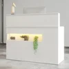 Reception Desk with LED Lights and Power Outlets, Retail Counter Reception Counter Table with Drawers, for Salon Lobby Checkout 1