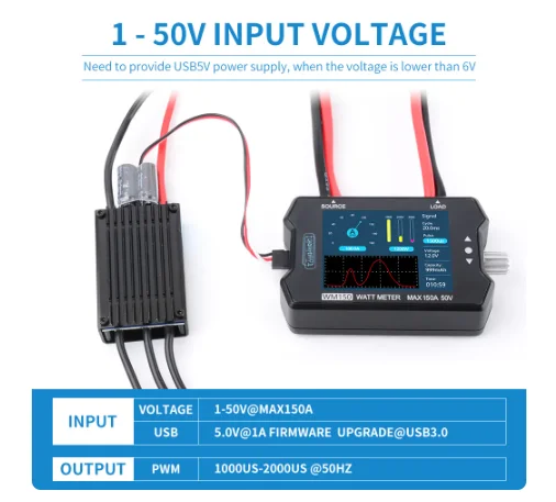 ToolkitRC FPV 드론용 PWM 출력 계량기 전력 분석기, LCD 디스플레이, 전력 전압 전류 테스터, WM150, 150A, 50V 와트